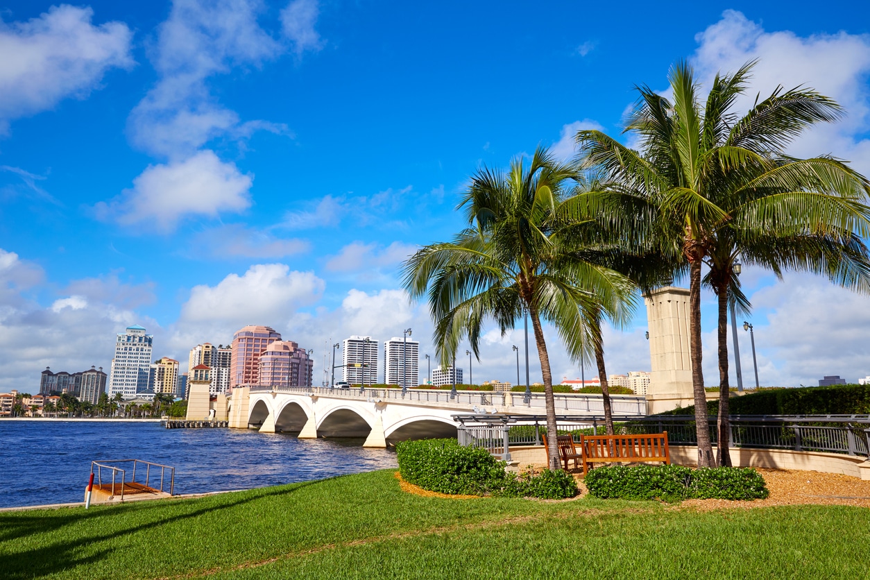 Palm Beach skyline royal Park bridge in Florida USA